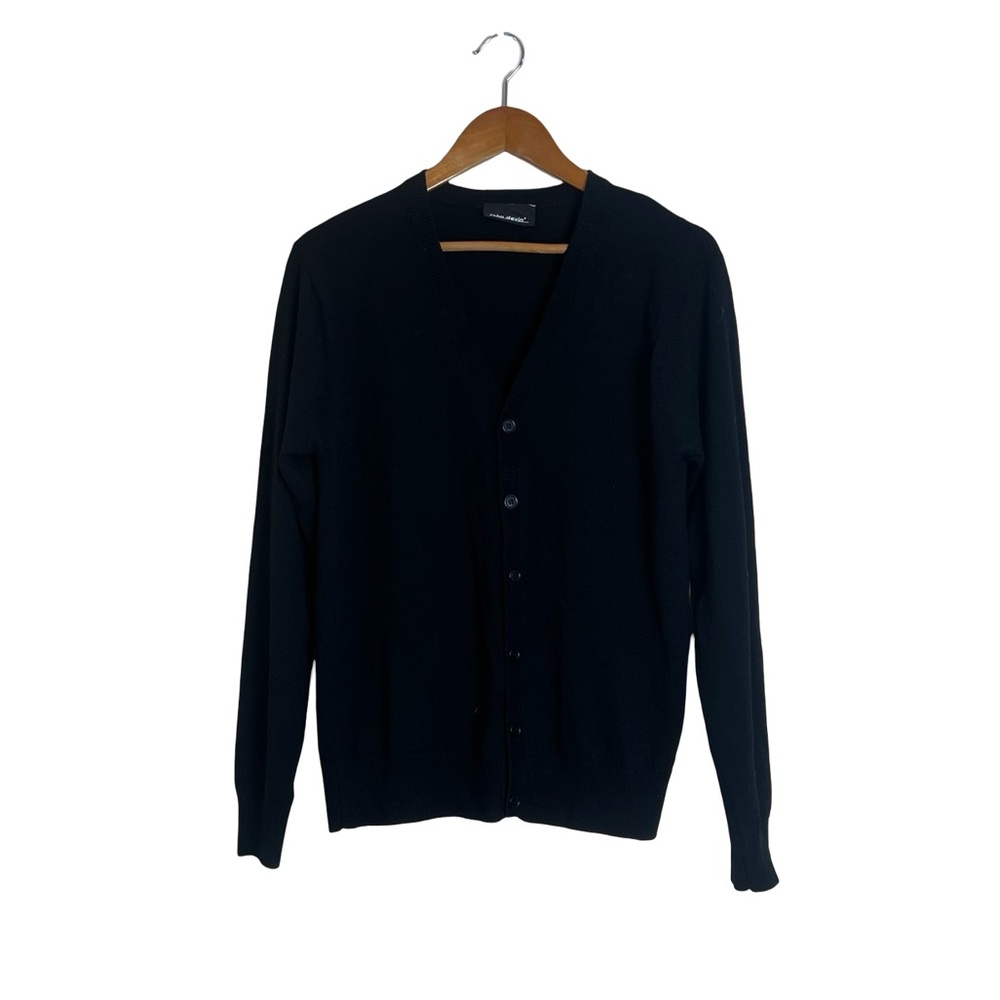 John Devin black 100% merino‎ wool cardigan. Size small